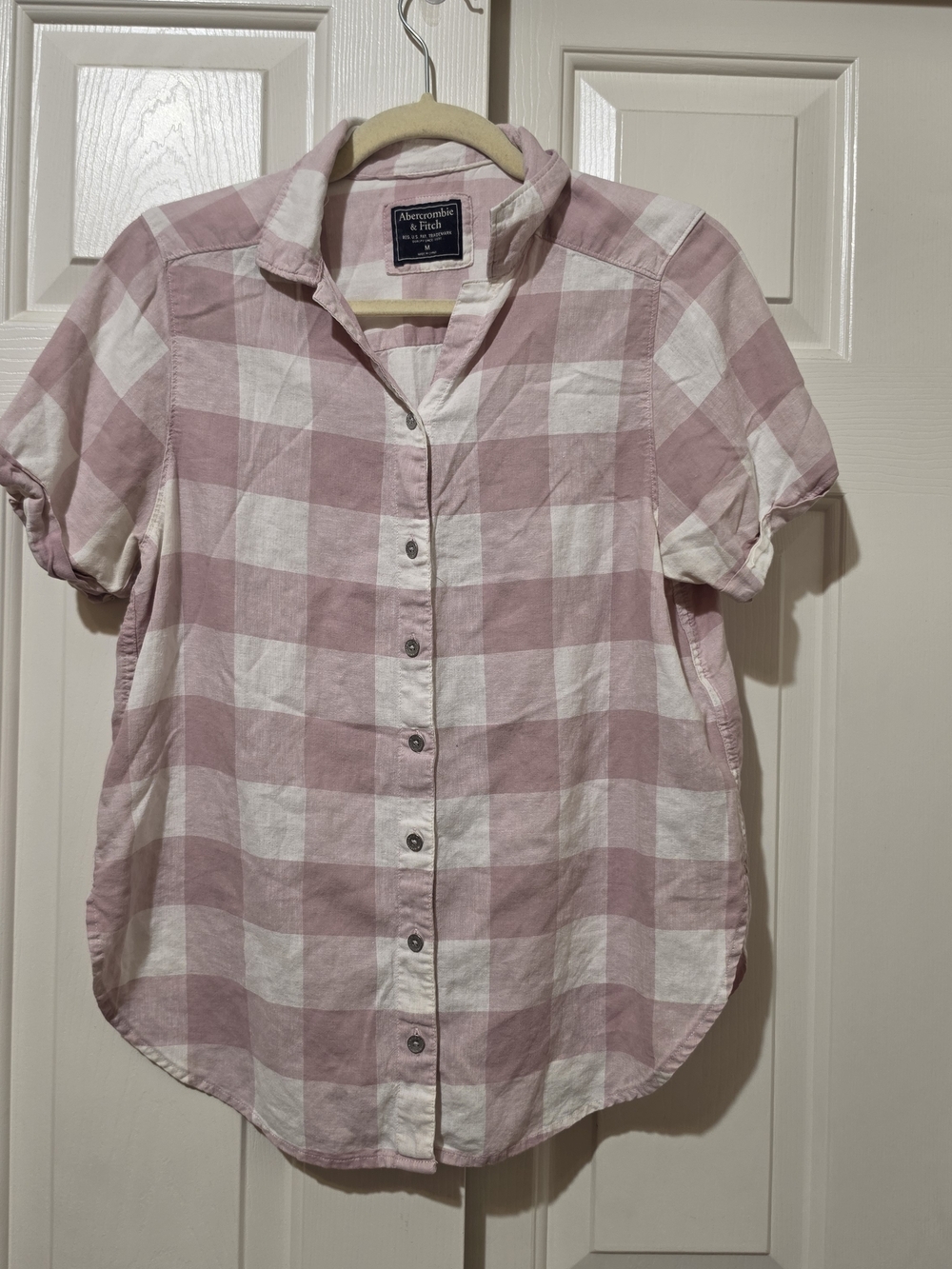 Abercrombie & Fitch Pink + White Buffalo Check Button-Up Sz M Preppy Summer